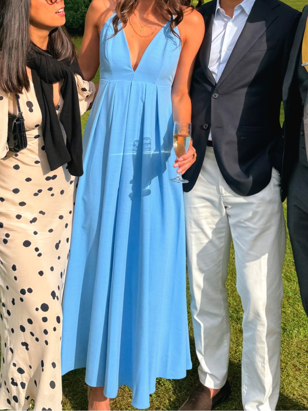 Zara Blue Deep V-Neck Backless Maxi Dress